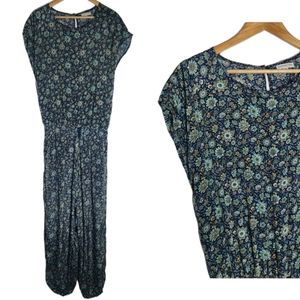 Earthbound turquoise blue floral silky jumpsuit